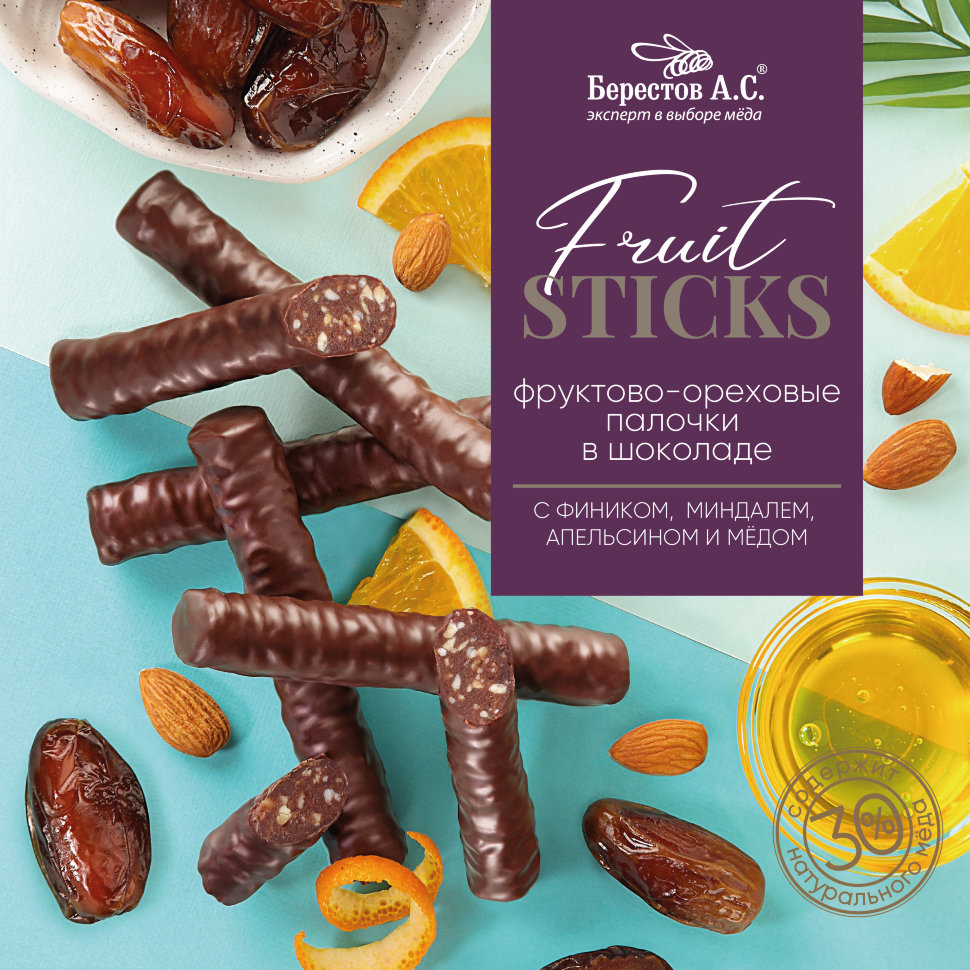  Берестов Fruit Stiсks с фиником, миндалём, апельсином и мёдом, 175г   в Тольятти
